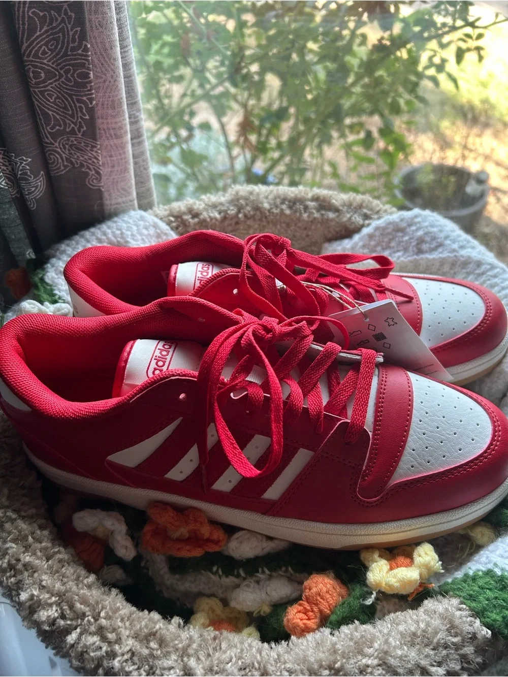 adidas Men’s Red and White Low-Top Sneakers - Classic Stripe